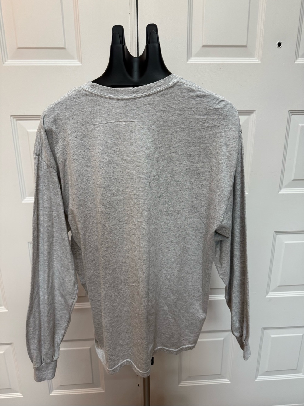 Gildan Gray Long Sleeve Tee with Green Shamrock Gnome Trio Graphic - Picture 2 of 3